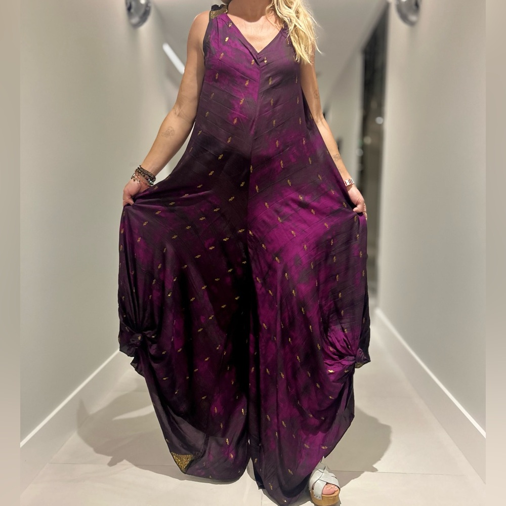 BLANCO DE IBIZA by Isabel Tavares Elegant Purple silk Jumpsuit
